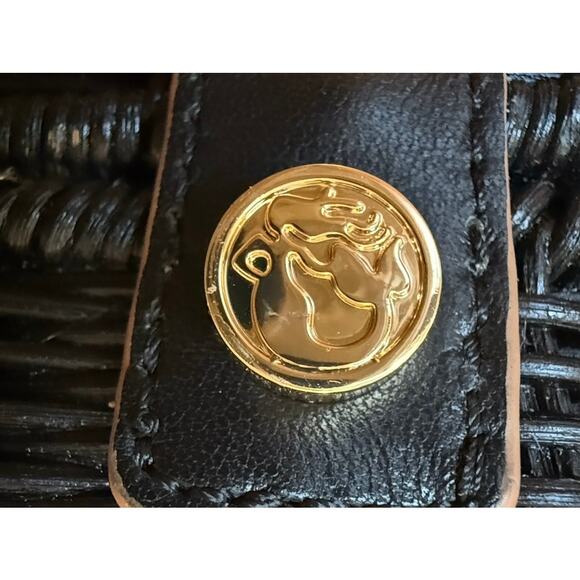 Spartina 449 Black Rattan Box Bag Leather Trim Gold Hardware Top Handle - Picture 13 of 16